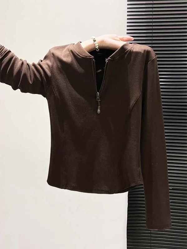 

Облегающая футболка с длинной молнией Sve, женская повседневная футболка с базовым слоем, цвет Faion oulder, новинка осени 2022, универсальные лохи...