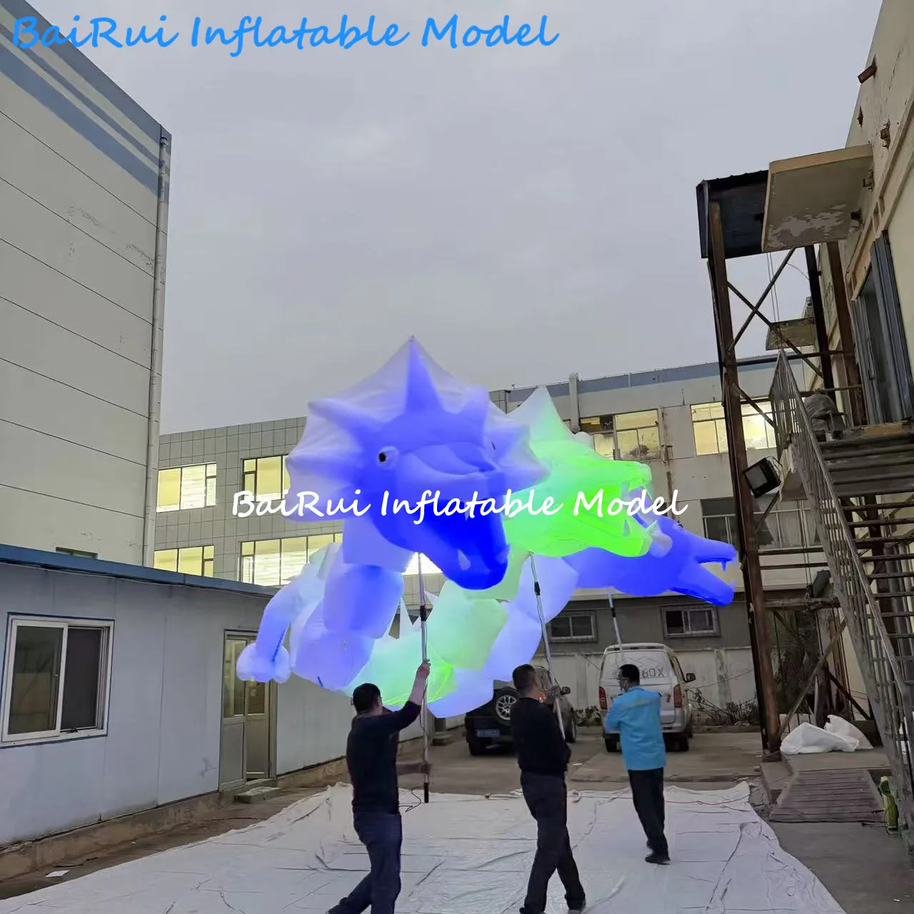 Giant Inflatable Dragon Puppets with 3-Head Colorful Light Air Blow Creative Performance Props for Outdoor Carnival Parade Adver