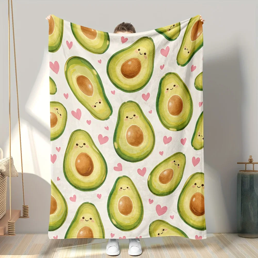 1pc a Soft Flannel Throw Blanket Adorned with an Adorable Avocado Heart Design, Perfect for Cozying Up in The Living Room, Using
