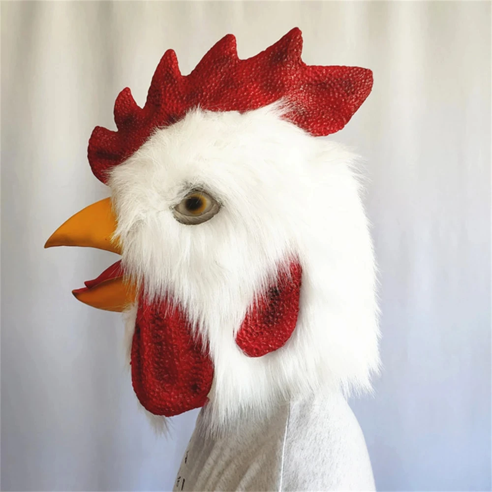 White Plush Latex Rooster e Chicken Head Mask, Animal engraçado, Máscaras faciais, Traje de Halloween, Cosplay Party Props, Novidade