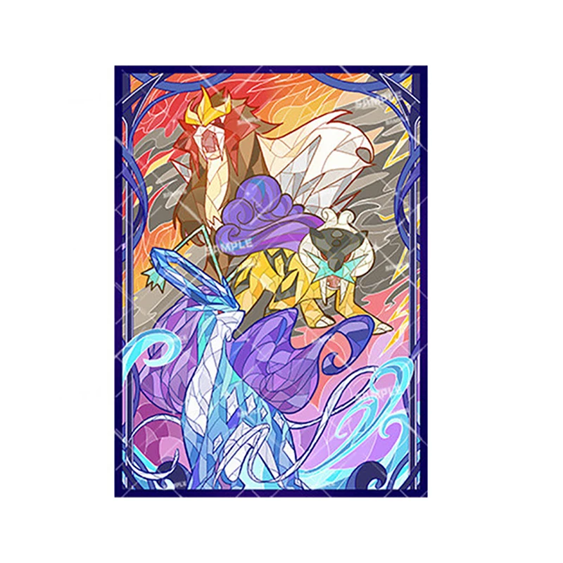 

50pcs PTCG Flash Card Sleeve Three sacred Entei Suicune Raikou Anime Game Collection Card Protective Cover Gift Toys 66X91Mm