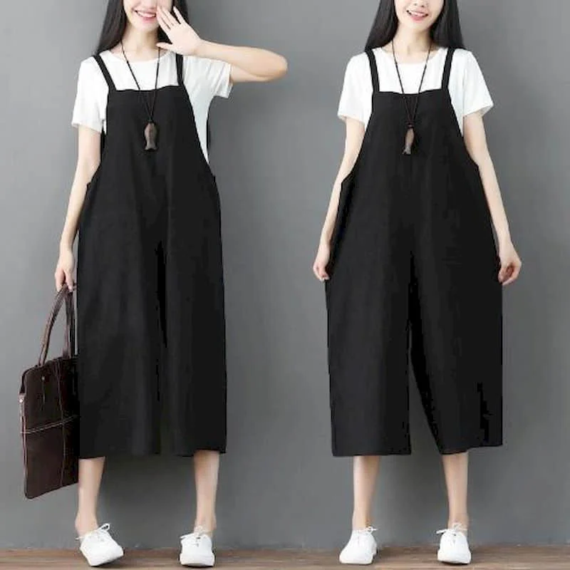 

Solid Jumpsuits for Women Loose Workwear Playsuits Safari Style One Piece Outfit Women Casual Overalls Cropped Wide Leg Pants