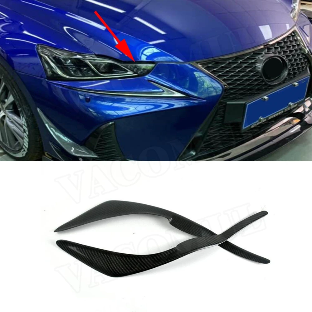 2Pcs Carbon Fiber Auto Car Side Headlights Eyelids Eyebrows Trim Cover for Lexus IS300 IS350 F Sport Sedan 2017-2019 FRP