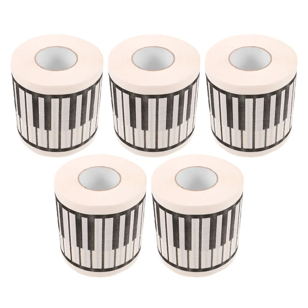 

5 Rolls Piano Pattern Toilet Paper Creative Printed Bath Tissue Roll Gentle Skin Safe Decorative for Music Lovers Decoration