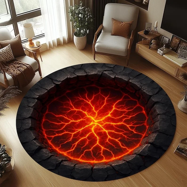 3D Flame Optical Illusion Rug – Soft Decorative Floor Mat for Bedroom, Leisure Area or Sofa Space