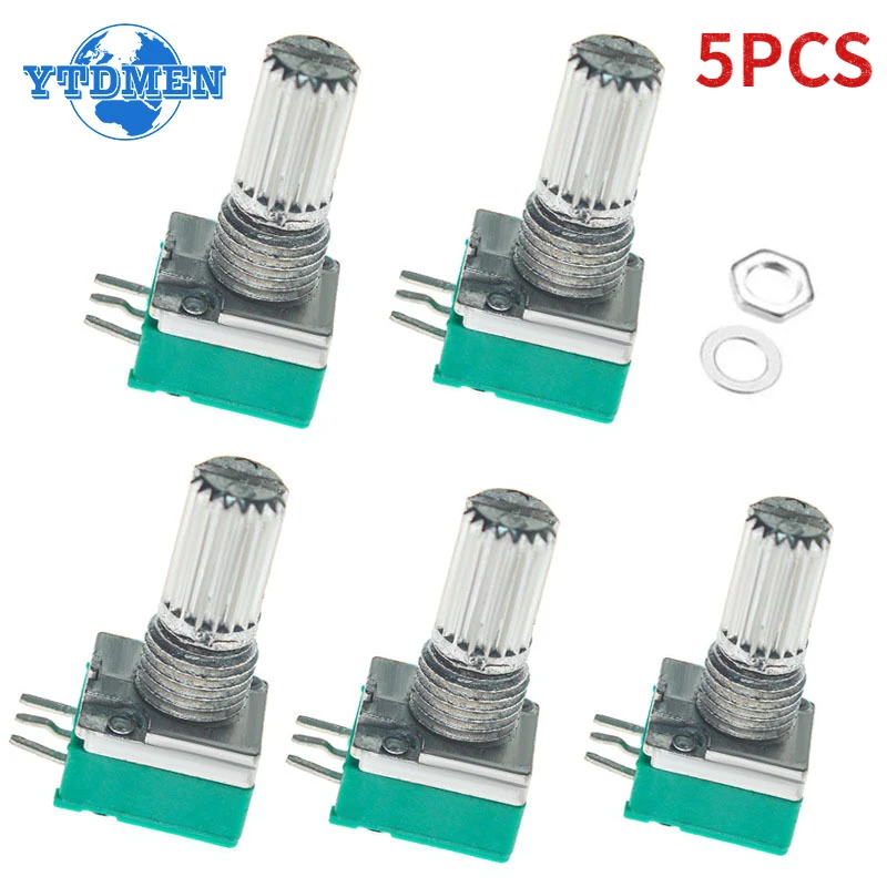 5PCS Potentiometer RK097N 50K B1K 5K 10K 20K 50K 100K 500K 3Pin Shaft 15mm Audio Amplifier Sealing Potentiometers Kit RK097