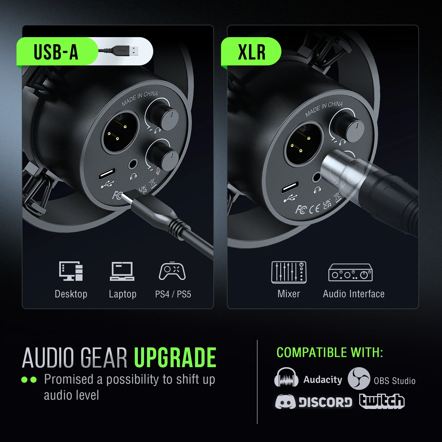FIFINE USB XLR 다이나믹 마이크, 충격 마운트, 터치 음소거, 헤드폰 잭, 볼륨 조절, PC 또는 사운드 카드 녹음용, K688