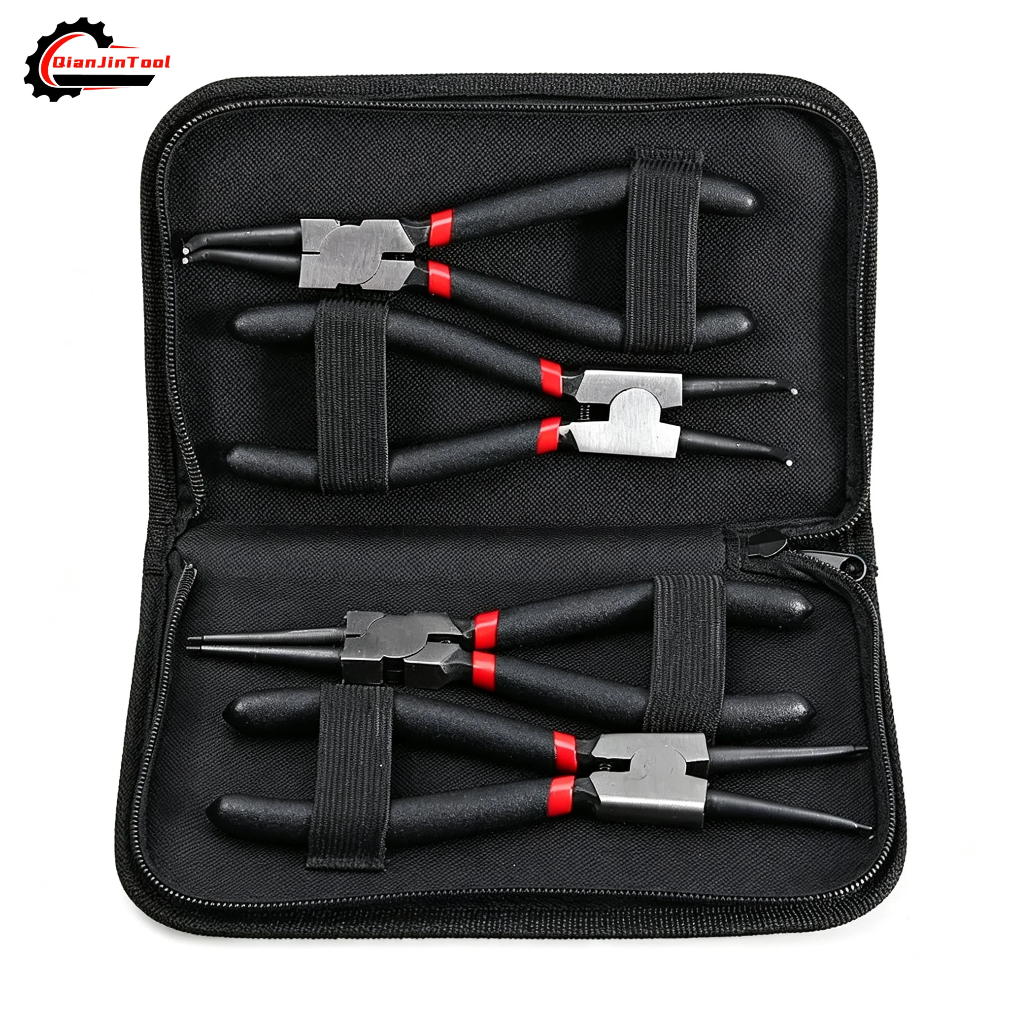 4Pcs Circlip Plier Set 7'' Long Nose Plier Straight Bent Plier Inner Outer Straight Bent Plier Retaining Snap Ring Remover Tool