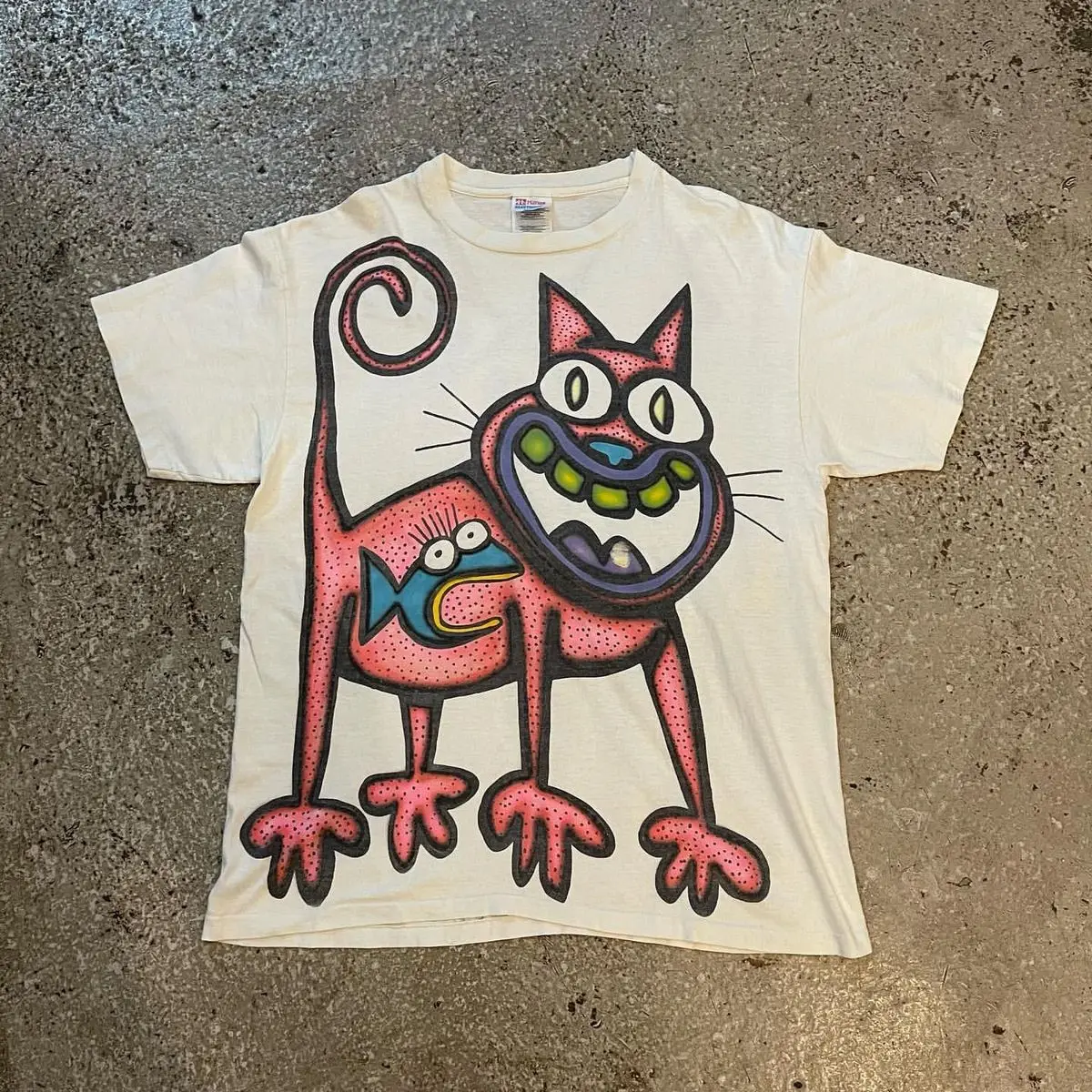 white-short-sleeve-american-cartoon-retro-t-shirt-couple's-summer-new-style-heavyweight-casual-top-by-wang-studio