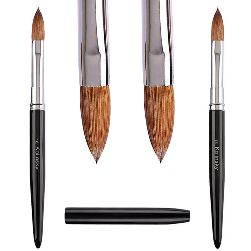 1 STKS Zwart Handvat Kolinsky Haar Nail Art Brush Acryl UV Gel Carving Pen Borstel Vloeibaar Poeder DIY Nagel Schilderen Tekengereedschappen