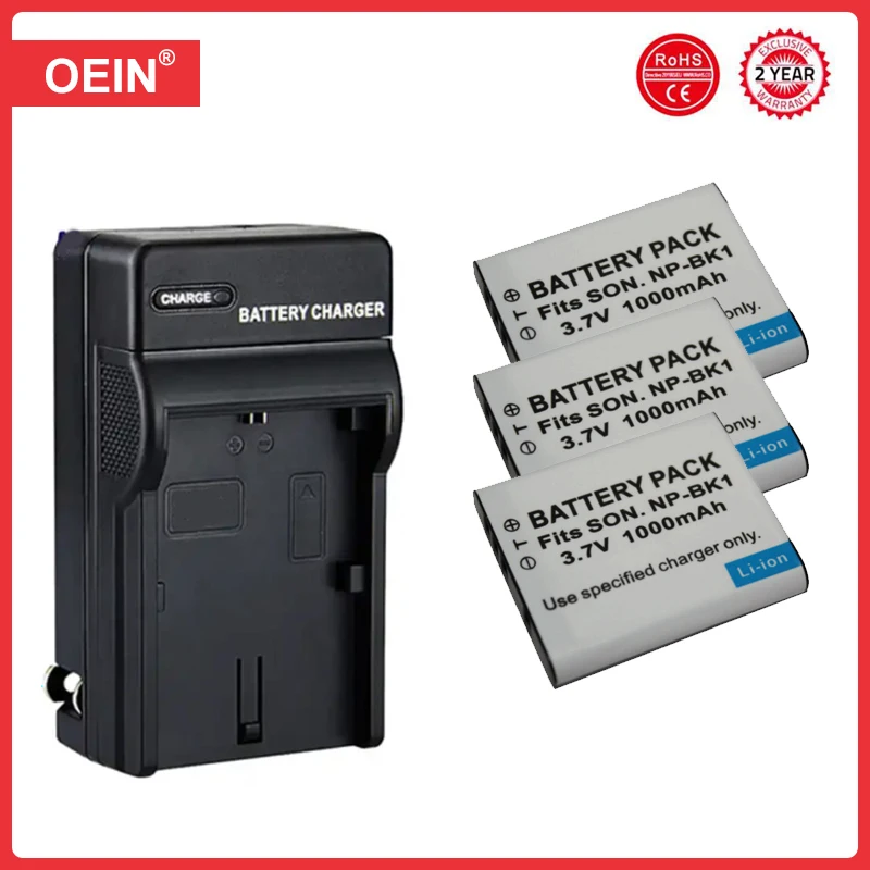 4Pcs 1000mAh NP-BK1 Battery + Charger for Sony Cybershot MHS-PM5 DSC-W180 MHS-CM5 DSC-W370 S980 S750 S780 S950 W190