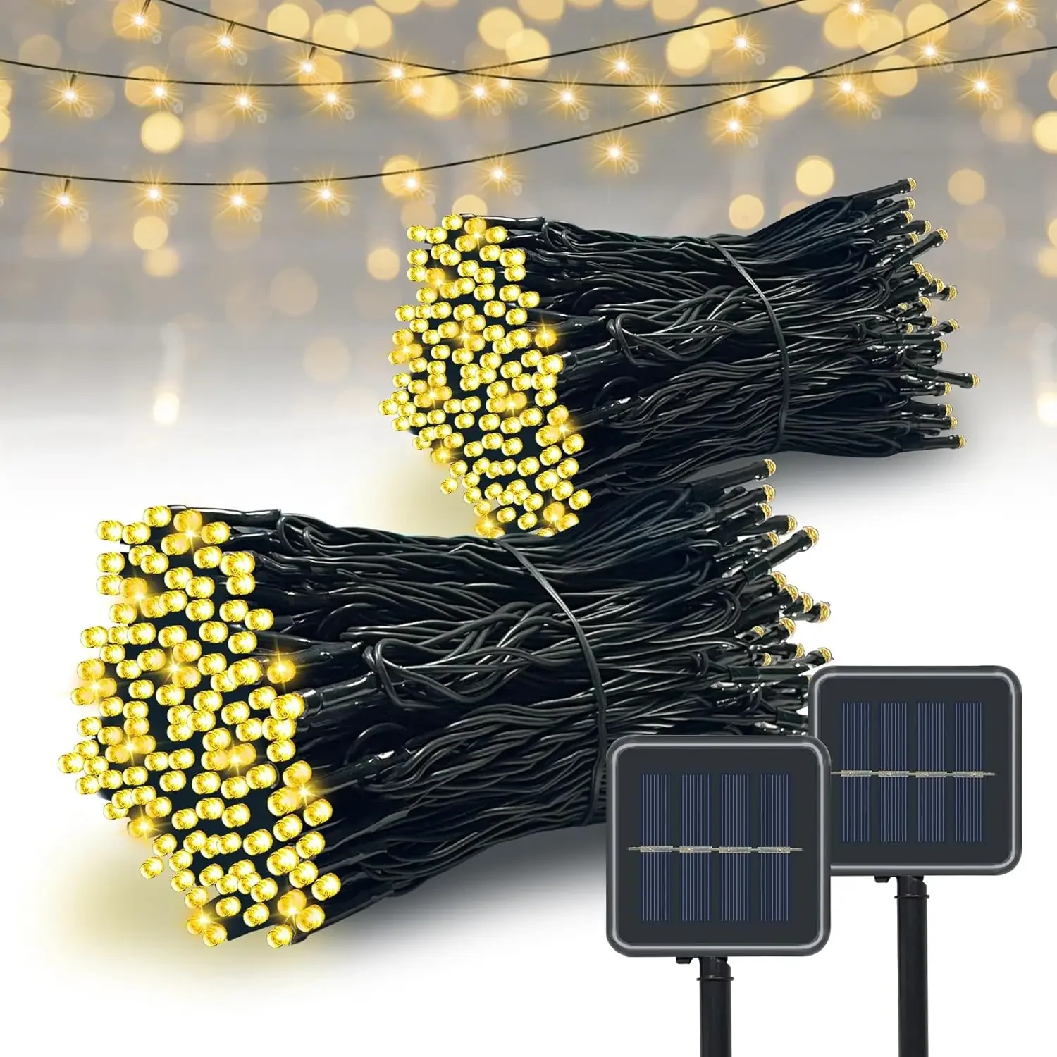 

Набор из 2-х гирлянд на солнечных батареях, 79 футов (200 LED), водонепроницаемые, с 8 режимами, для уличного декора: рождественской елки, двора, сада, вечеринок