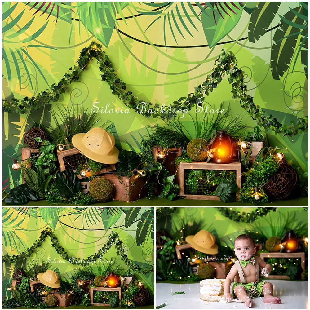 

Safari Adventure Photo Background Baby Children Birthday Cake Smash Photography Backdrop Woodland Jungle Photo Studio Props