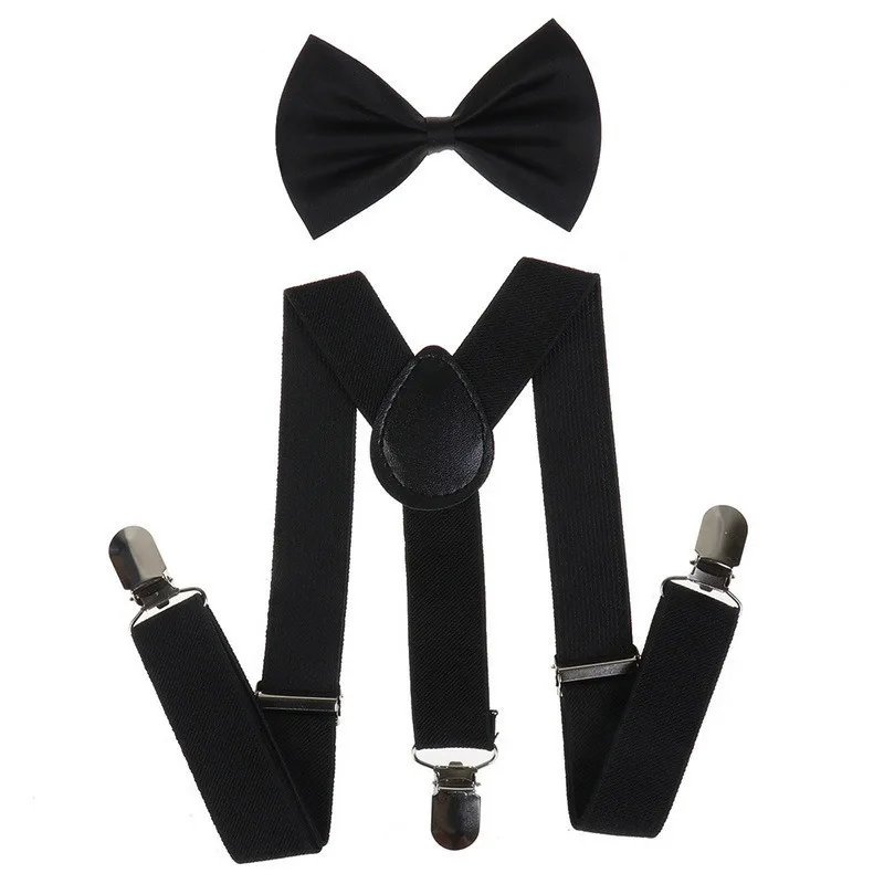 Trendy Korean Style child Suspenders & Bowtie Set - Clip On Adjustable Straps for Boys Girls -  for Photo Shoot Birthday Party