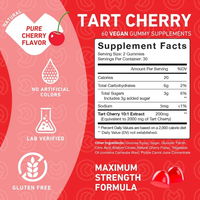 Sour Cherry Gummies - Uric Acid Rinse and Cleanse Strong Sour Cherry Extract Antioxidant, Joint and Muscle Comfort, 60 Gummies