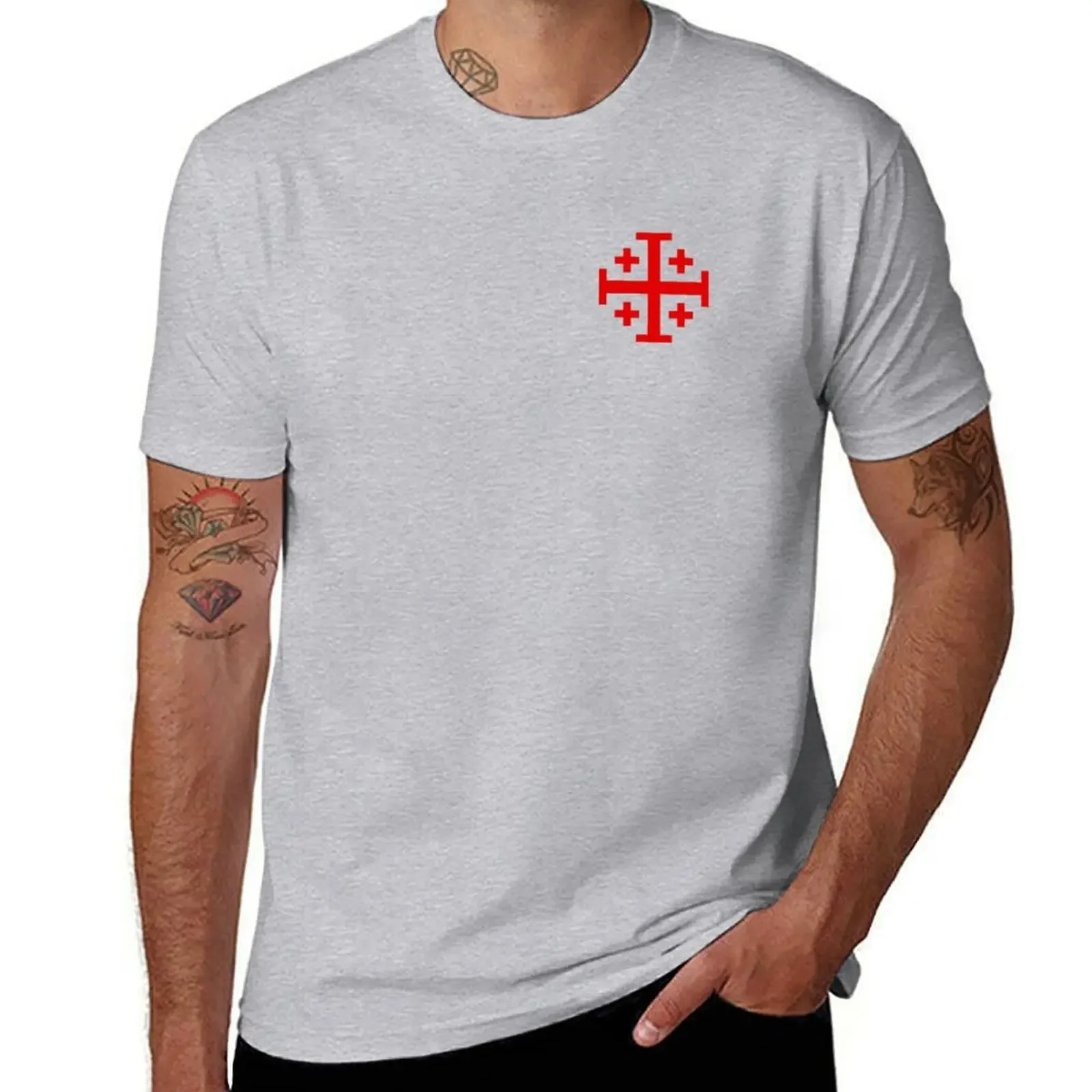 Aesthetic clothing customizeds mens t shirt graphic Knights Templar Jerusalem Cross Crusaders Shield Red T-Shirt Cross summer