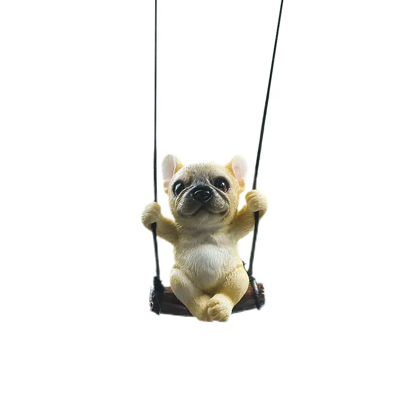 New Resin Cute Dog Anime Car Accessorie Swing Bulldog Pendant Auto Rearview Mirror Ornaments Birthday Gift Couple Accessories