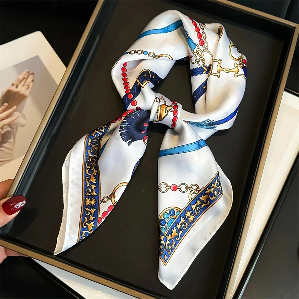 

Luxury Chain Print Small Square Scarf Ladies Simulated Silk Thin Neck Scarf Fashion Sunscreen Headscarf For Women