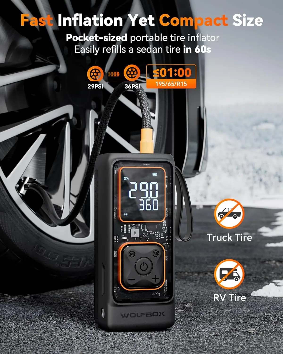 Portable Tire Inflator with Digital Gauge, 150PSI Air Pump for Car Motorcycle Bicycle Ball, Auto Shut-Off & LED Light