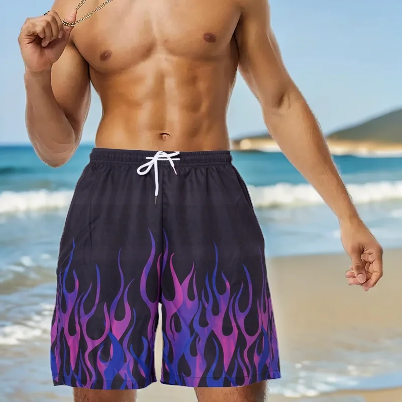 Men's swim trunks, men's flat corner shorts, fashionable printed swim trunks, hot spring bath shorts, beach men's swim trunks