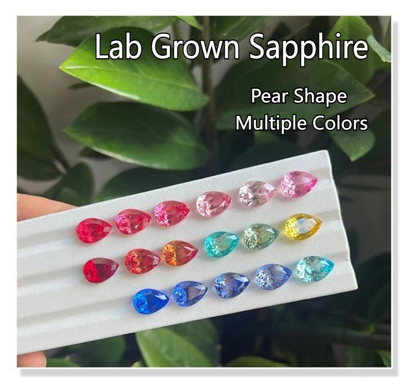 

Lab Grown Sapphire Pear Shape Multiple Colors DIY Charms Jewelry Earring Rings Making Main Materials Selectable Certificate