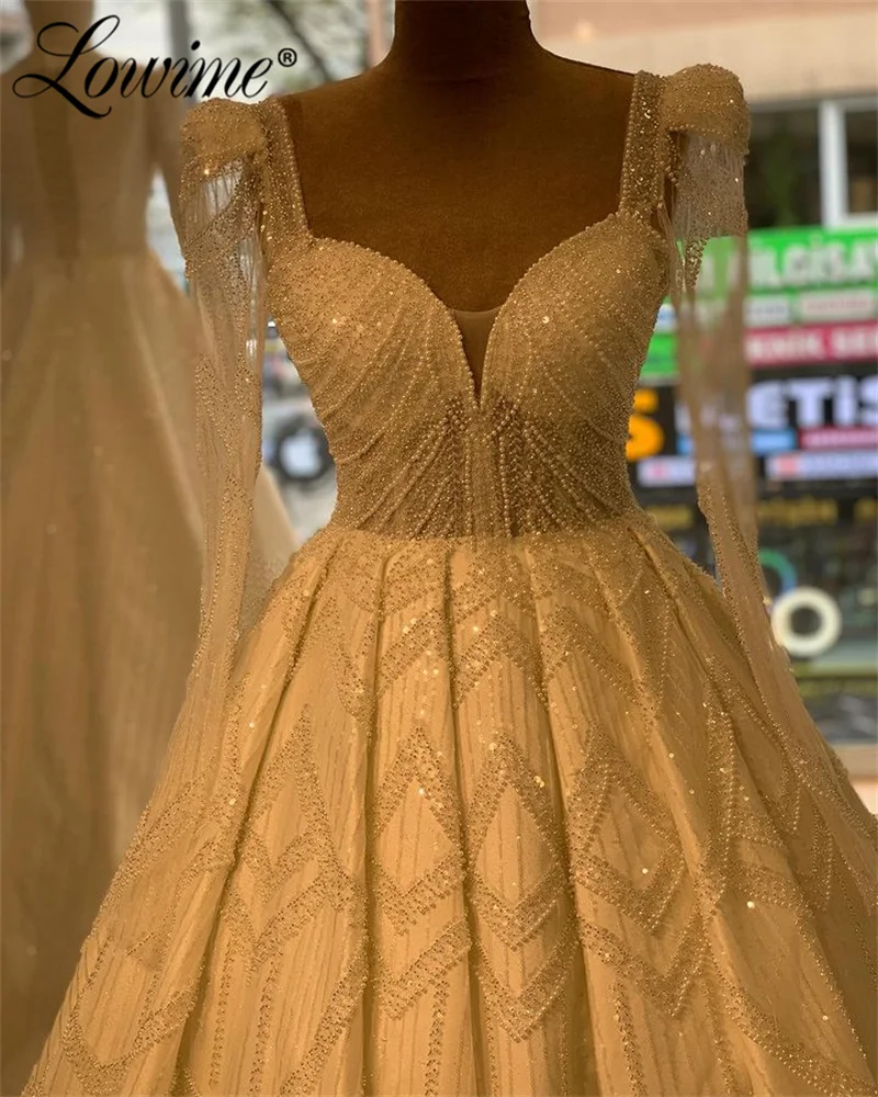 Vestido de casamento árabe linha A, Vestido de noiva longo, Querida Princesa, Pérola frisada, Vestido de noiva, 2024