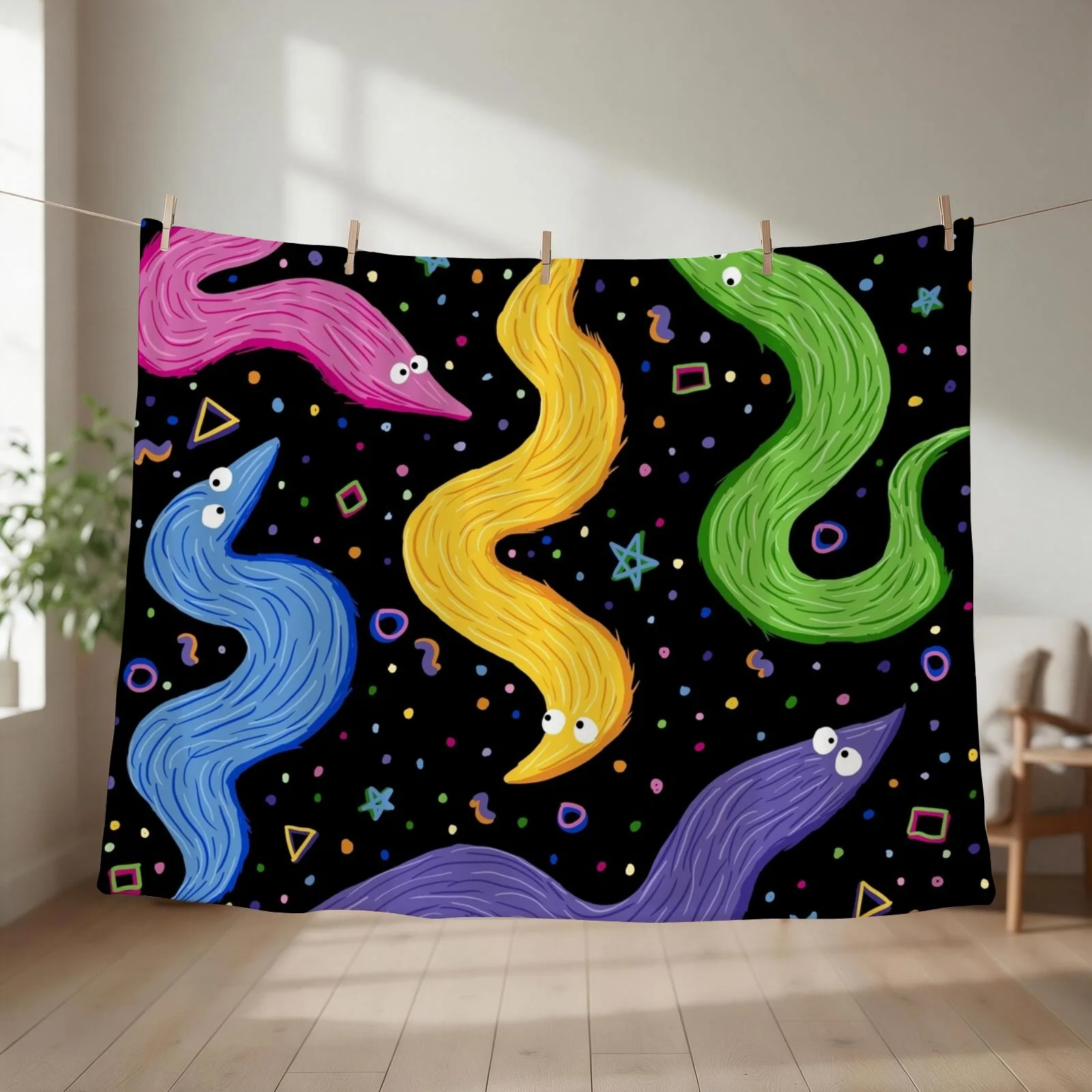 Bowling Worm On A String Throw Blanket couch cozy soft plush fuzzy picnic outdoor blanket