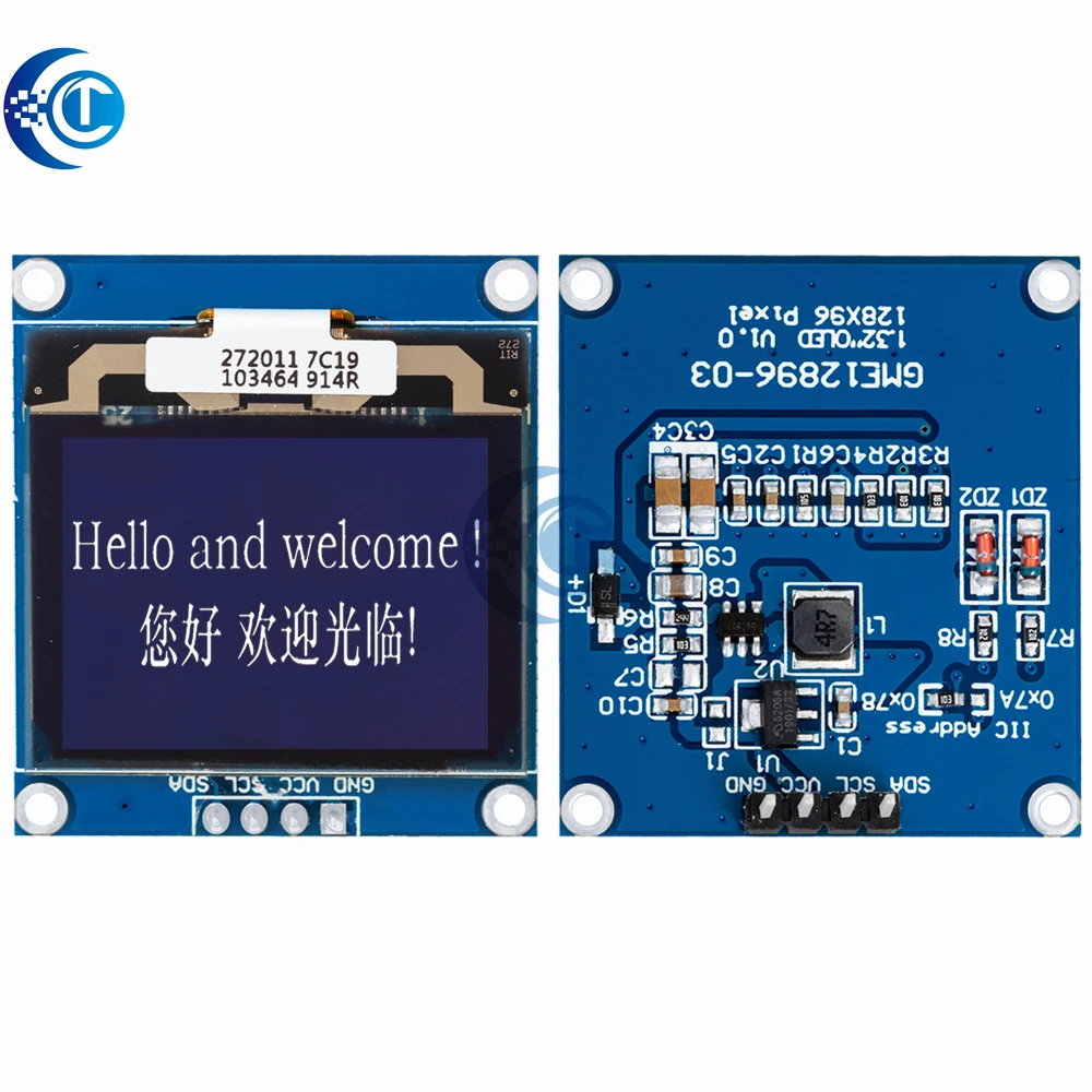 Tela branca OLED de 1,32 polegadas: resolução 128x96, driver SSD1327, HD em escala de cinza com módulo LCD de interface I2C