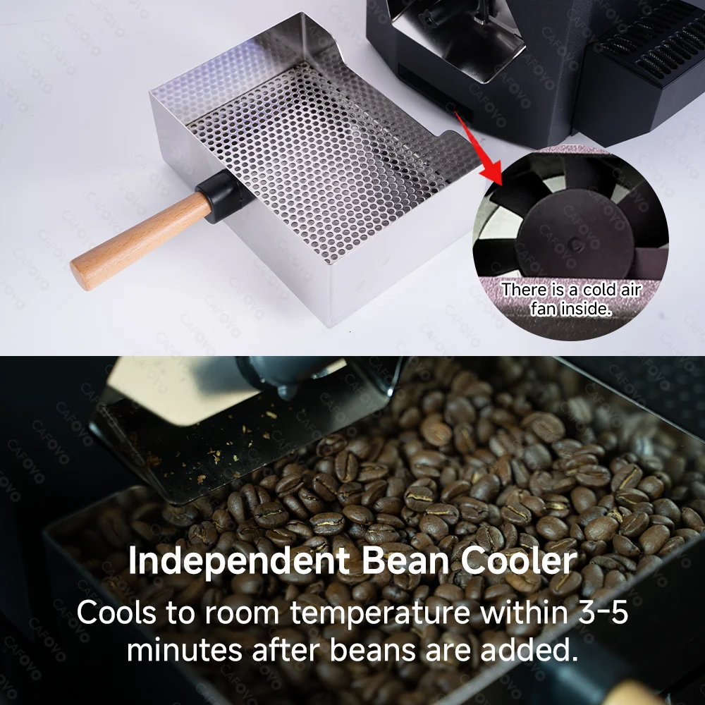 CAFOVO RE-3P Electric Coffee Bean Roaster Direct Fire Drum with Artisan Control for Home Barista 700W Coffee Roasting Machine view 4
