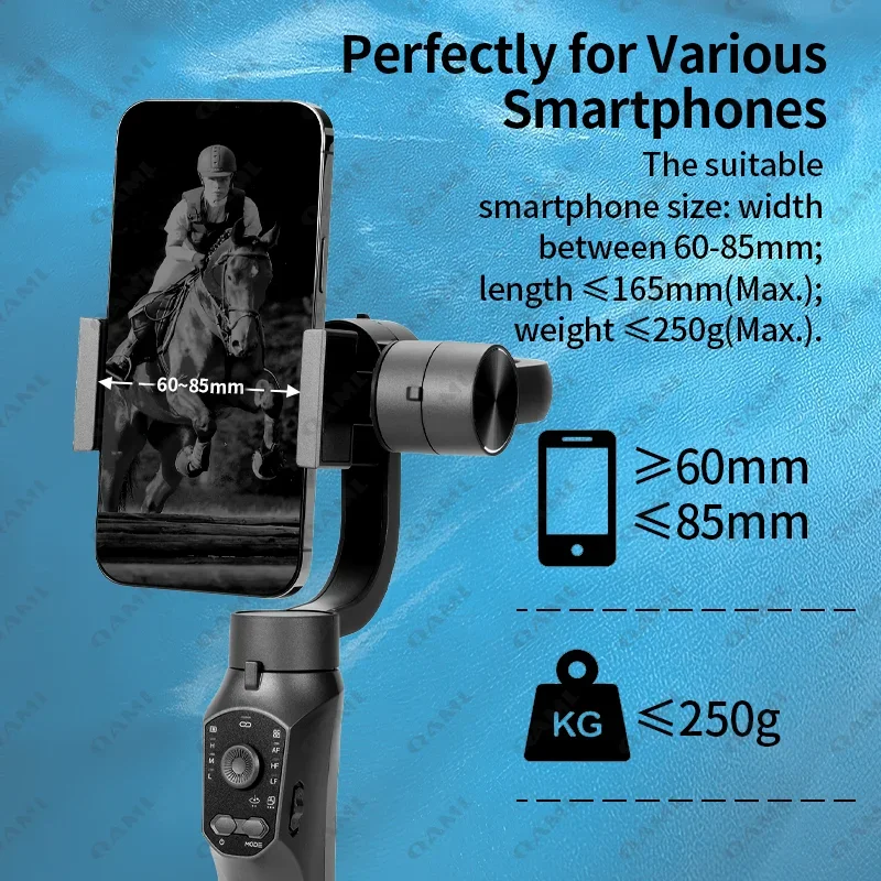 QAML F10Pro 3-Axis Handheld Gimbal Smartphone Stabilizer Phone Selfie Stick for Android iPhone Anti-Shake Video Shooting