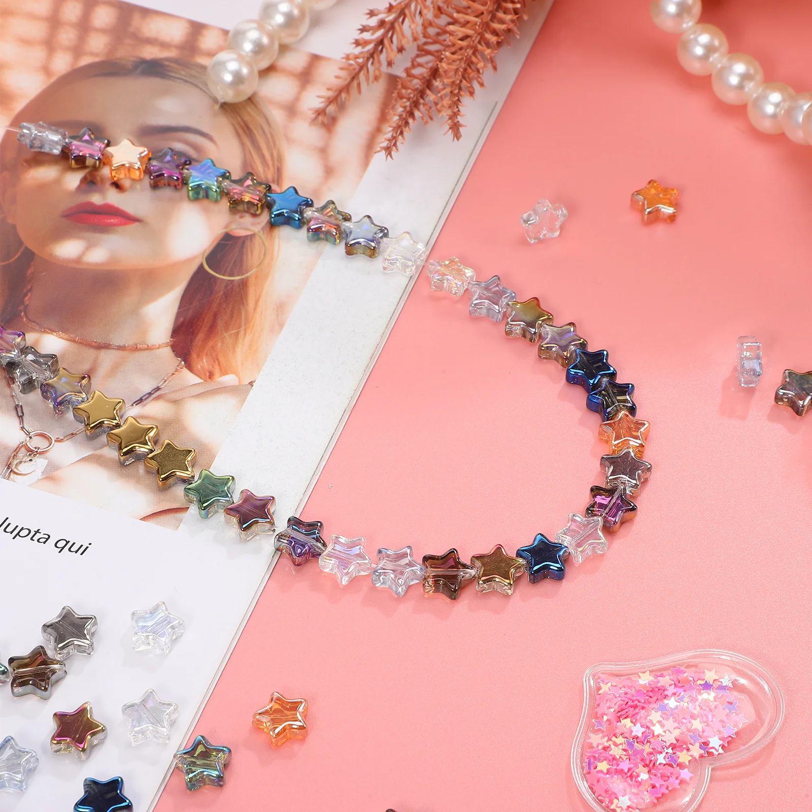 

100Pcs Star Beads for Jewelry Making Drilled Holes Easy to String Trendy Charms for Bracelets Necklaces Earrings