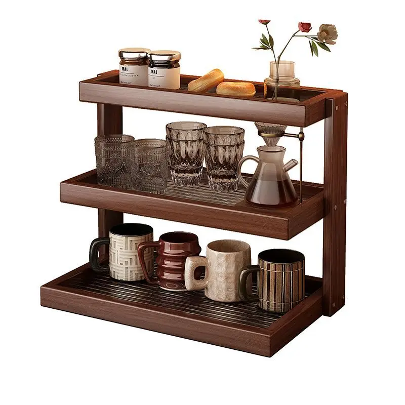 

Bamboo Cup Holder Organizer, Multilayer Desktop Tea Coffee Mug Rack for teahouse Office Kitchen, Natural Moso Bamboo Shelf