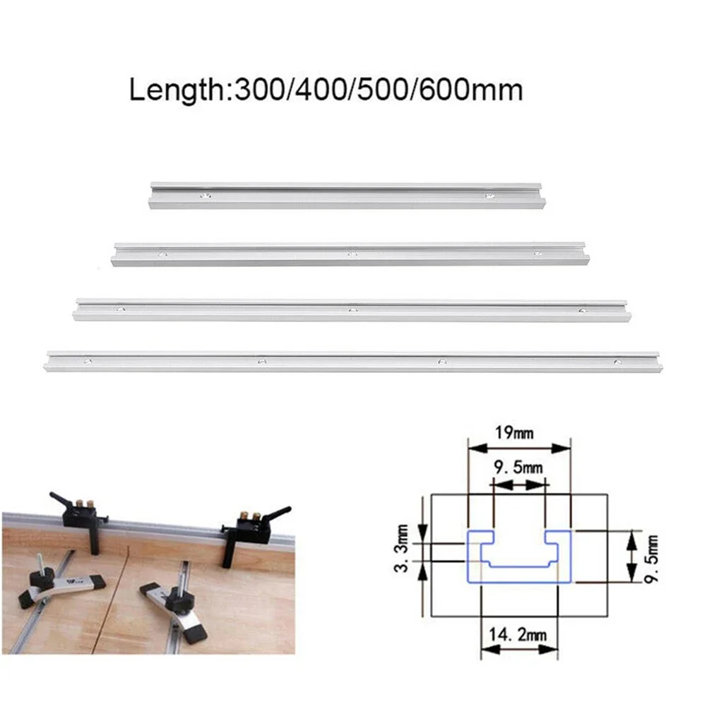 Pista de ranura en T para carpintería, enrutador de sierra de mesa, pieza de herramienta de carpintería DIY, tamaño de aleación de aluminio, 300-600mm de longitud, 19x9,5mm, 1 pieza