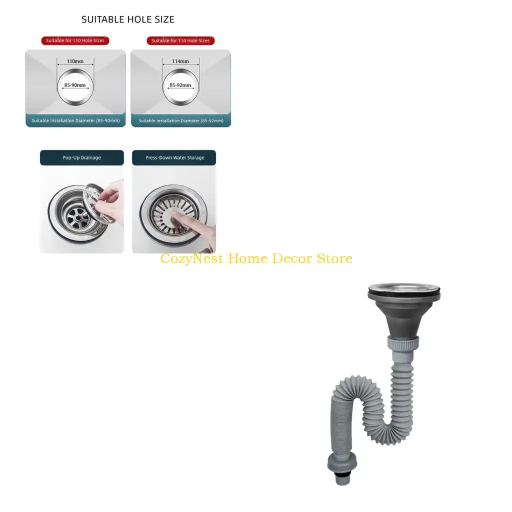 92MF Flexible Sink Drain Hose Assembly Cabinet Drain for Laundry Cabinet Replacement