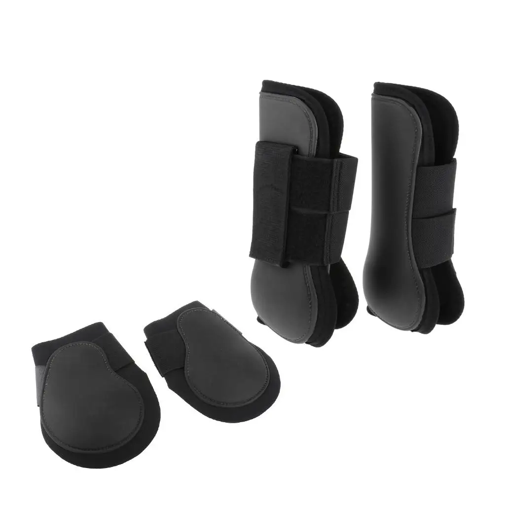 Horse Leg Wraps PU Adjustable Protective Boots Equestrian Leg Wraps Set for Horse Riding Training and Competition