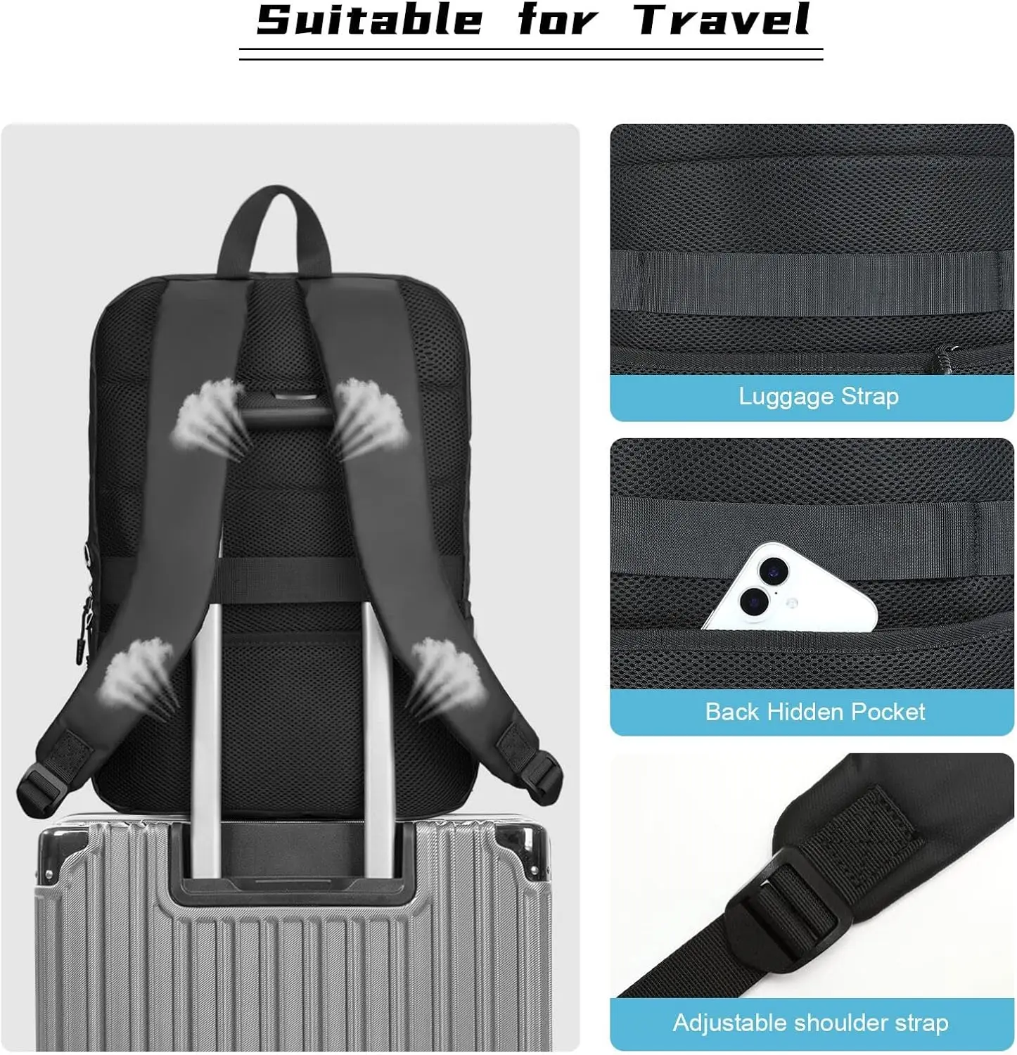 MOSISO Laptop Backpack for Men Slim Lightweight Compact Computer Backpack for College Work Business Office Travel 15.6 inch 17.3