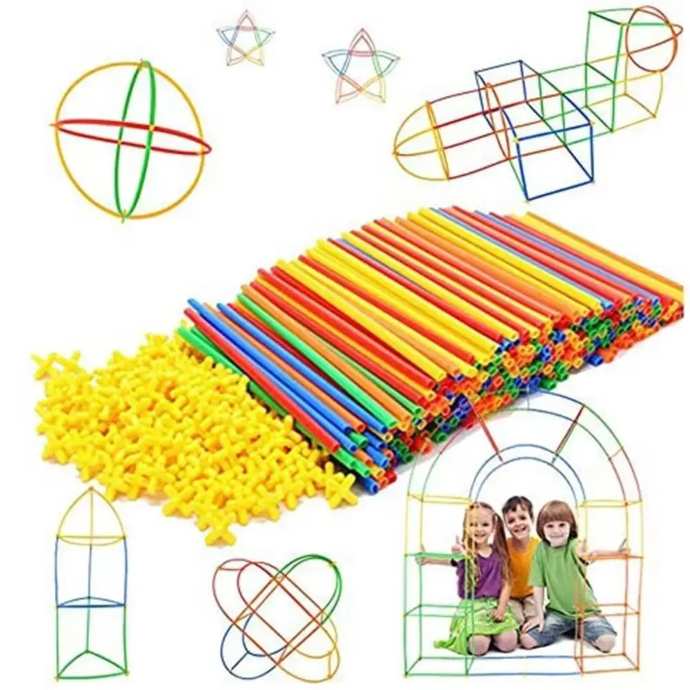 

300pcs Plastic Straw Constructor Toys Engineering Educational Assembly Puzzle Colorful Straw Toy Colorful Motor Skills