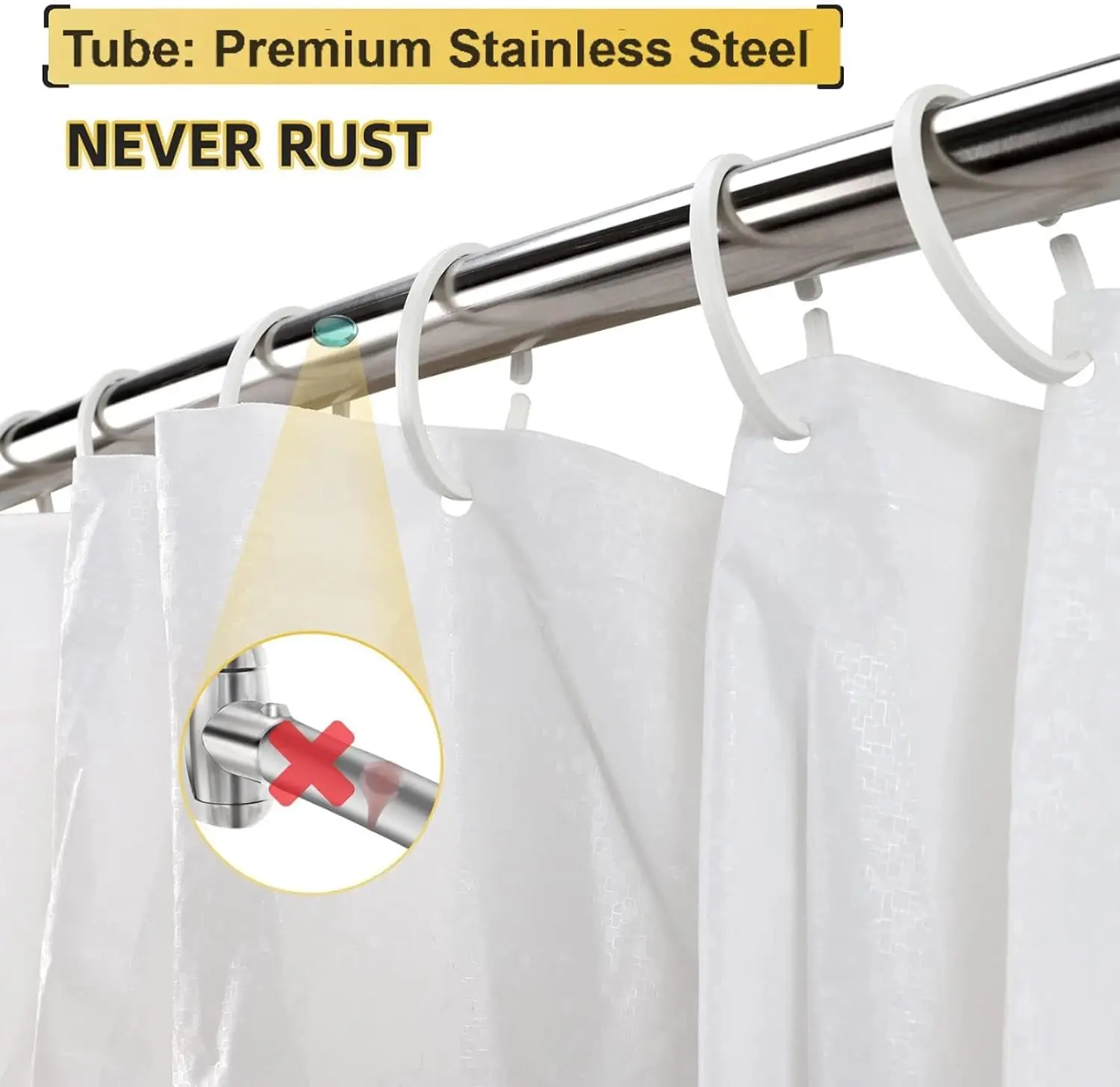 Adjustable Curved Shower Rod, 42-72 Inches Extra Wide Stainless Steel Curtain Rod for Bathroom, Need to Drill, Silver view 2