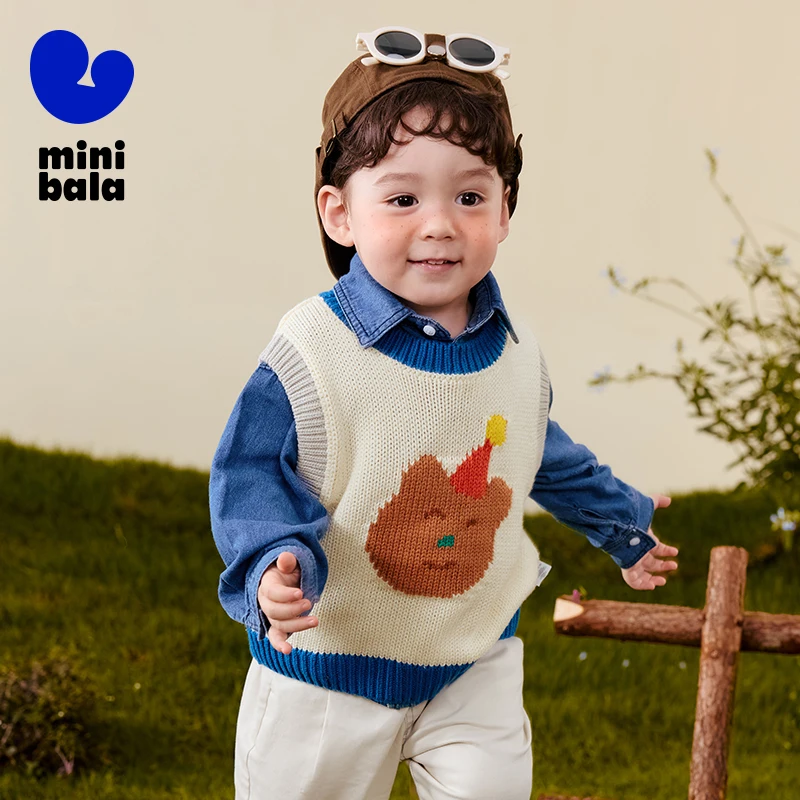 سترة أطفال صغيرة بالا 2025 شتاء جديد لطيف نمط التطريز متماسكة بلا أكمام #4