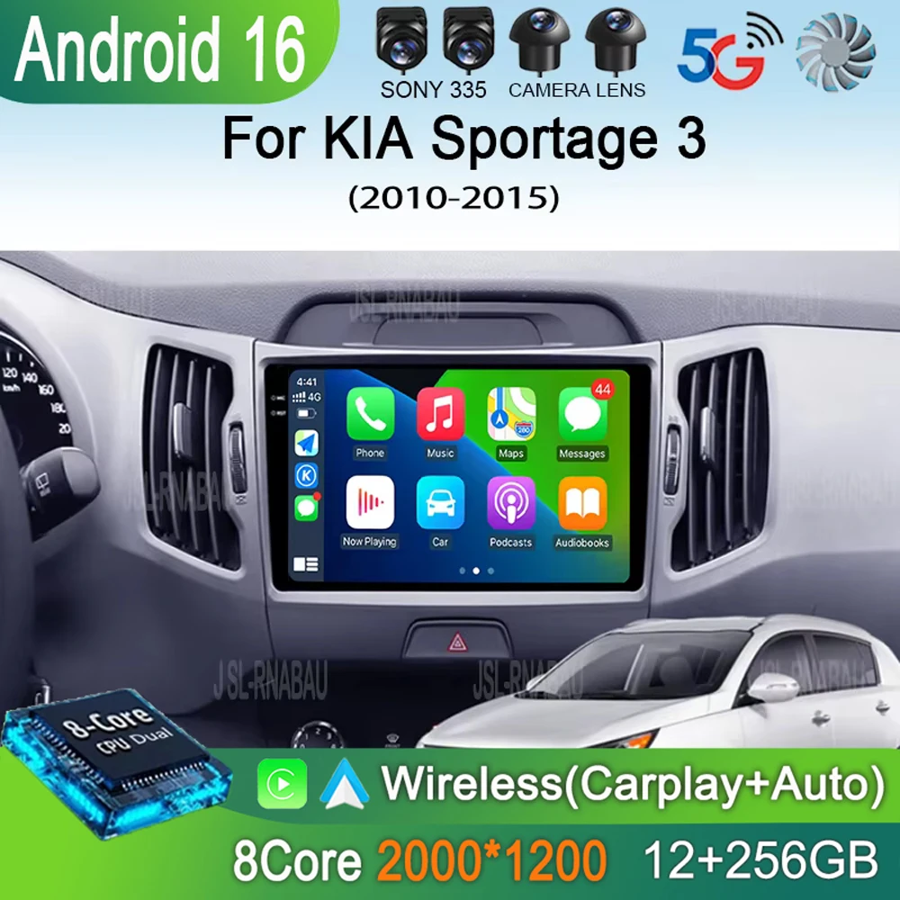 

Автомагнитола Android 16 с беспроводным CarPlay для KIA Sportage 3 2010-2015, 4G+WIFI, мультимедийный видеоплеер, GPS, 2din