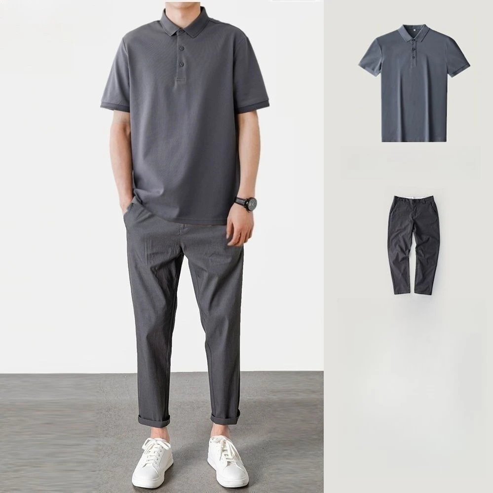 

Men's Ins Style Summer Short Sleeve Set Japanese Casual Polo Shirt Half Sleeve T Shirt Cool Outfit Complete Set