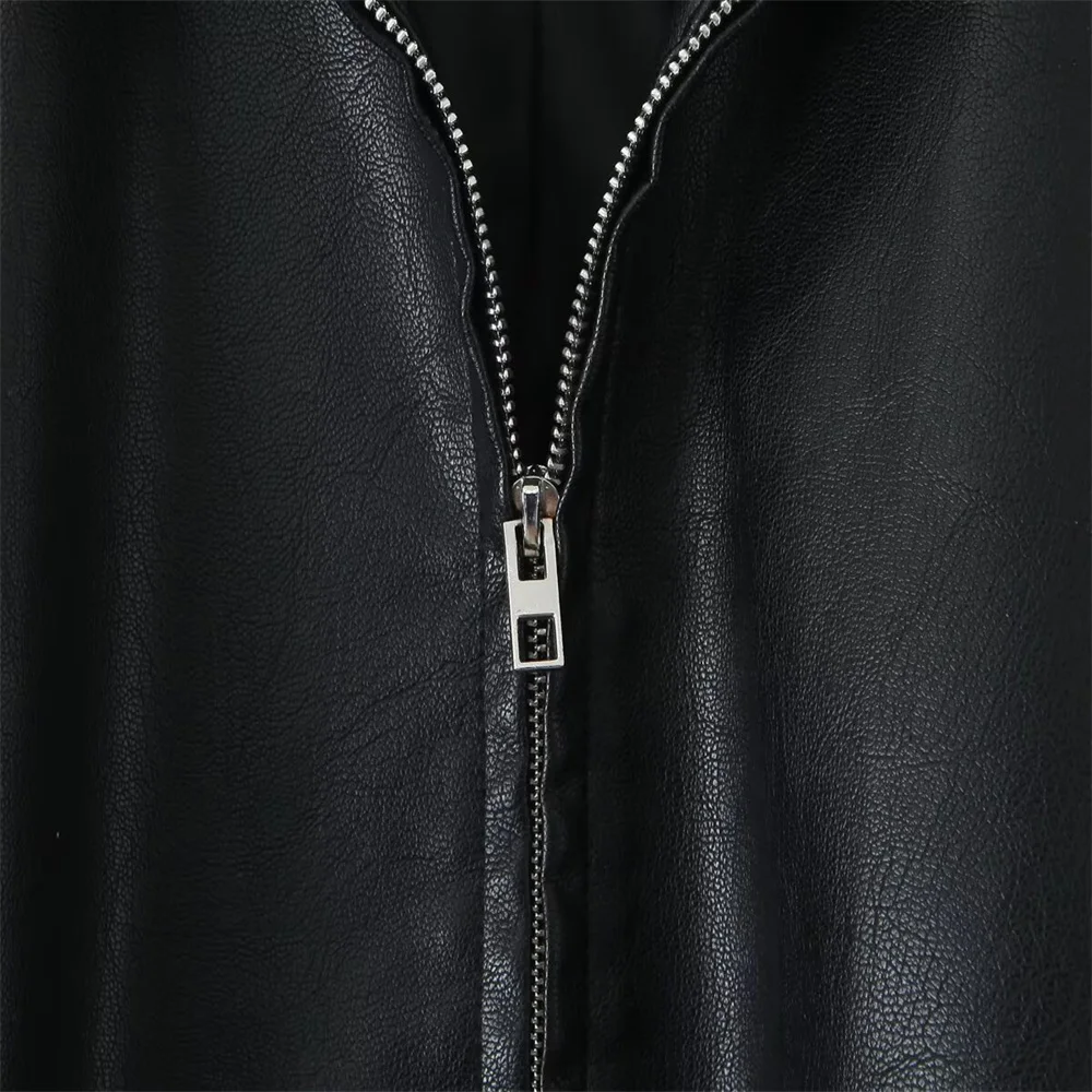 Winter new women's fashion stand up collar long sleeved zipper PU jacket jacket