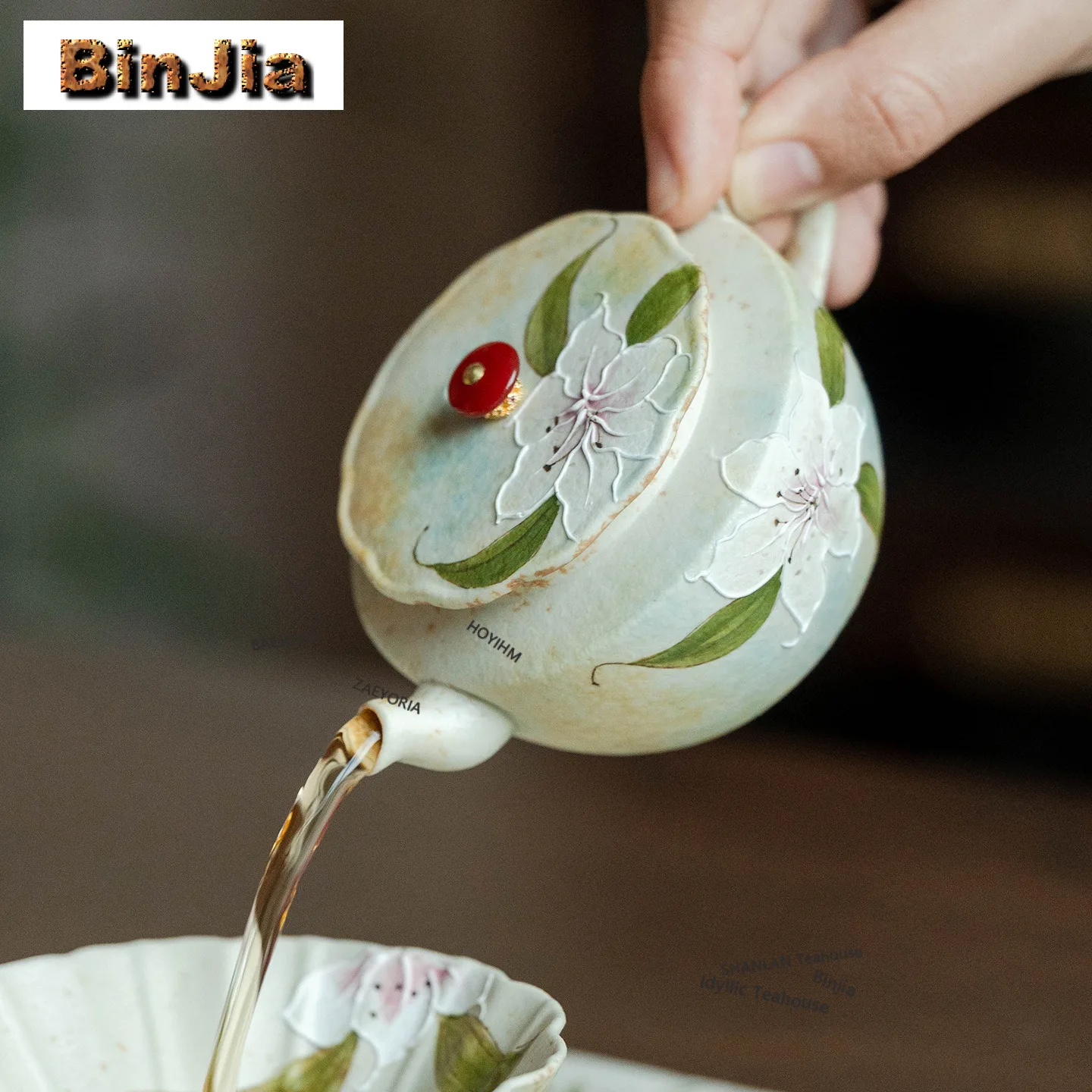 120ml Hand-painted Lily Teapot Aesthetic Tea Infuser Pot Household Tea Maker Kettle With Ball Hole Chinese Tea Set Ornaments