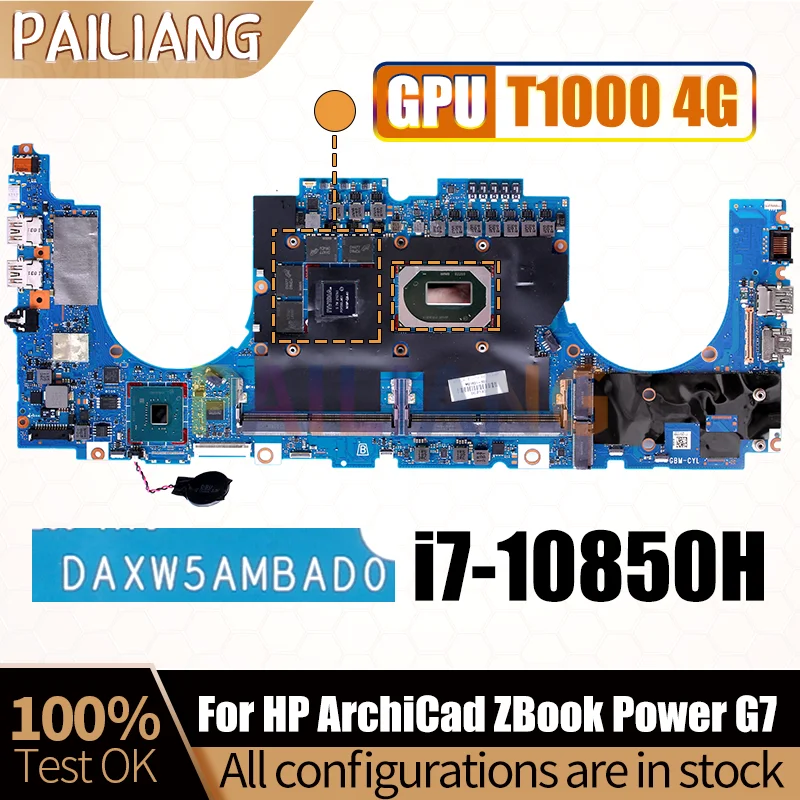 For HP ArchiCad ZBook Power G7 Notebook Mainboard Laptop DAXW5AMBAD0 SRH8P i7-10850H T1000 4G N19P-Q3-A1 Motherboard Full Tested