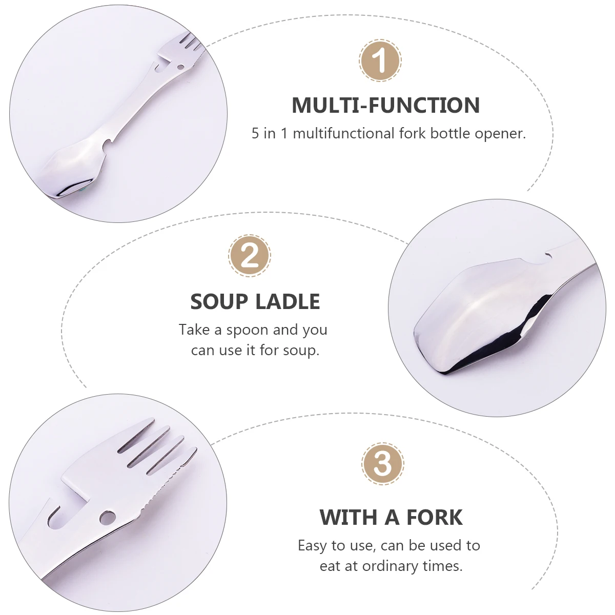 

2 Pcs Multifunctional Knife and Fork Spoon Bottle Opener Camping Tableware Stainless Steel Spork Adjustable Shape Travel