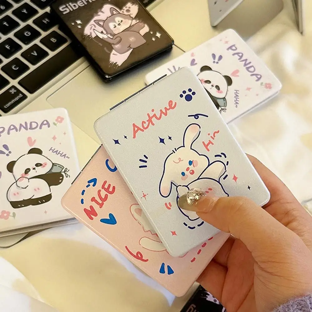 PU Folding Makeup Mirror Foldable High Definition Foldable Cosmetic Mirror Cat Elegant Rectangle Pocket Mirror Vanity Tools