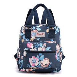 Mochila pequeña con patrón Floral para mujer, bolso de compras de tela impermeable de alta calidad, estilo bonito