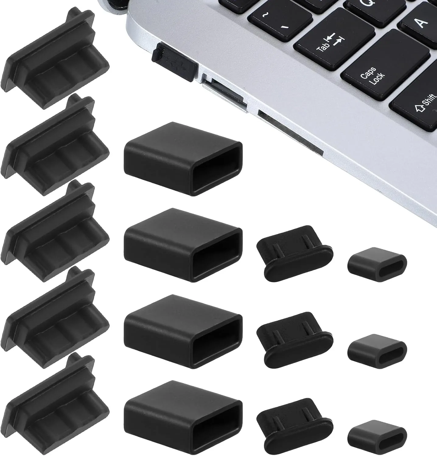 4 Tipos de Protetores de Silicone USB Contra Poeira, Tampas Impermeáveis para Portas USB A e Tipo C (Macho e Fêmea), Protetor Anti-Poeira para Carregamento de Celular