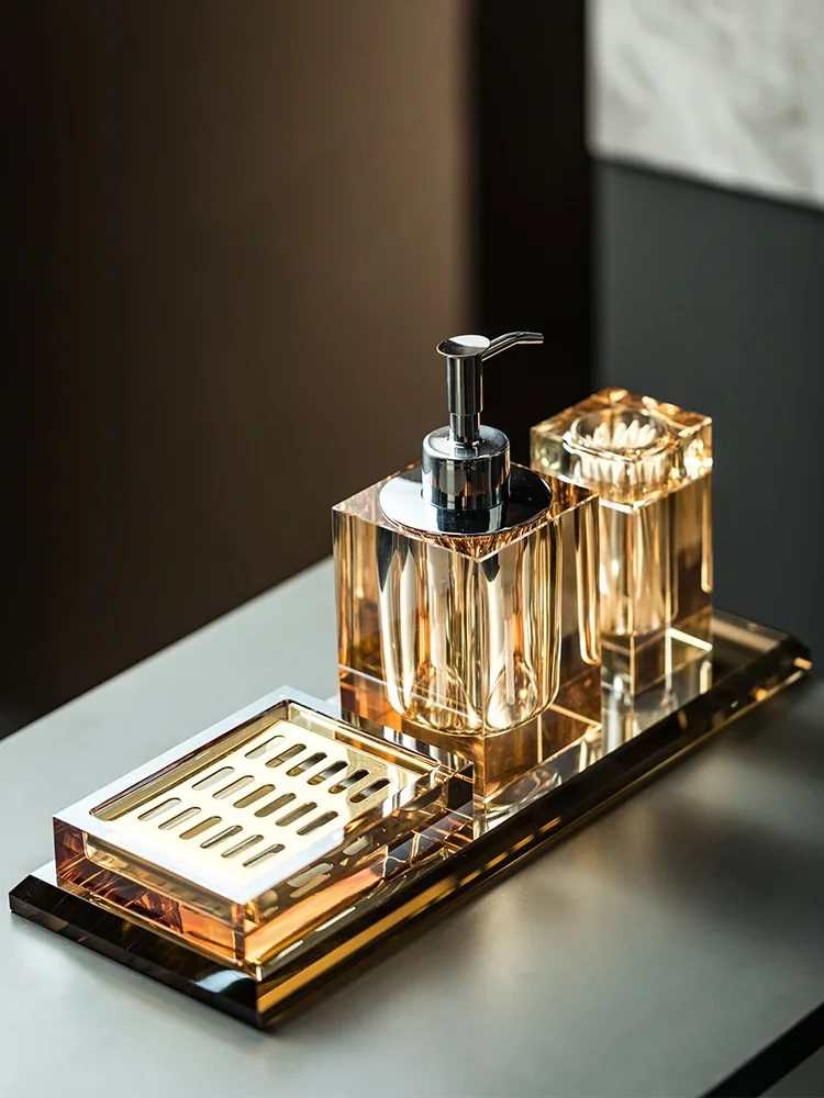 

Crystal Glass Drain Soap Dish Light Luxury Bathroom Accessories Soap Case High-end Storage Organizer Metal Soap Dish Holder