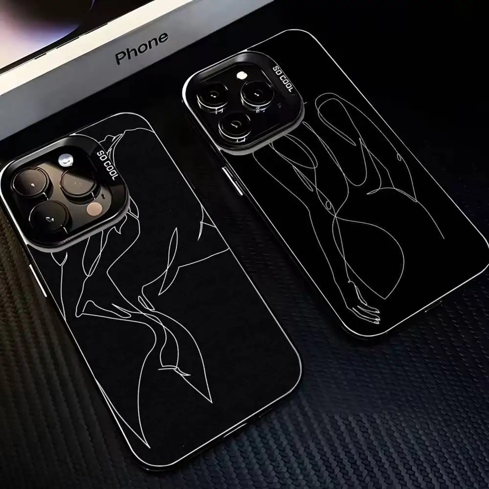 

Sexy Line Art Phone Case For iPhone17,16,15,14,13,12,11 Plus,Pro Max Black Matte Shockproof Cover
